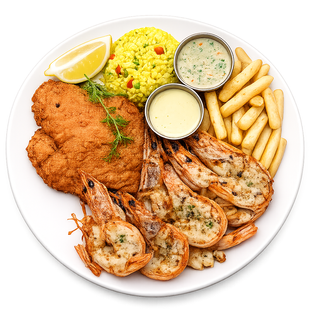 L'Opera hake & prawn combo at knysna