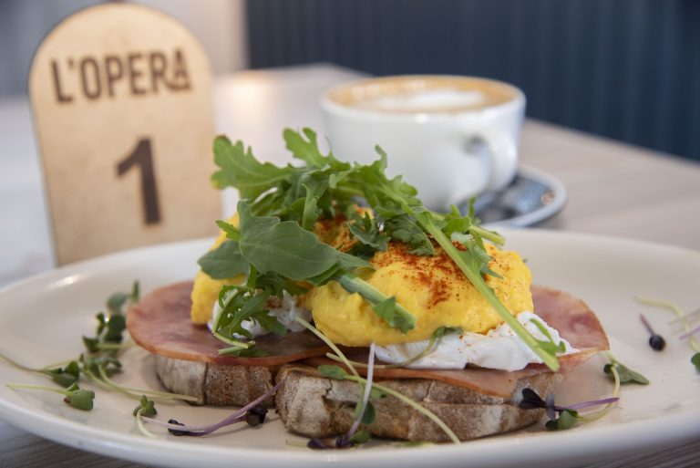 Eggs Benedict breakfast at L'Opera restaurant Knysna