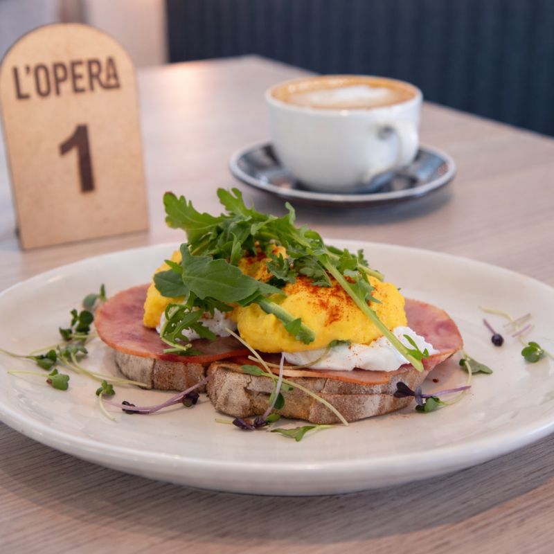 Eggs benedict breakfast Knysna waterfront L'Opera
